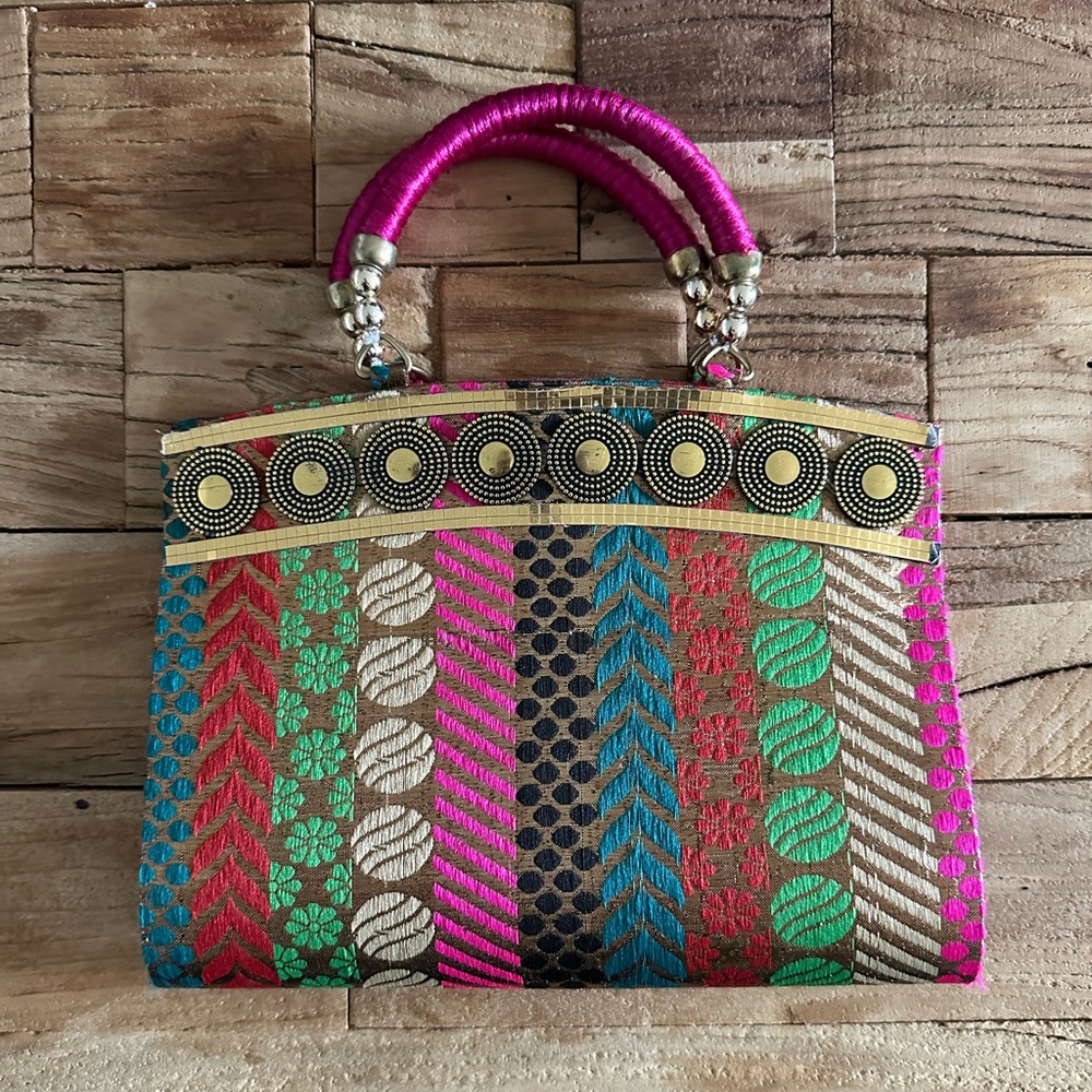 Multicoloured hand clutch bag